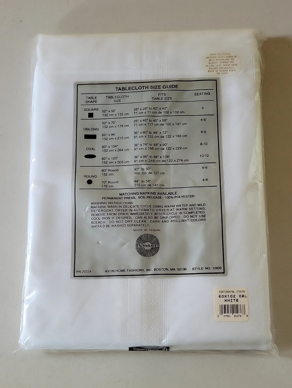 Continental Stripe Polyester Tableclorh 60